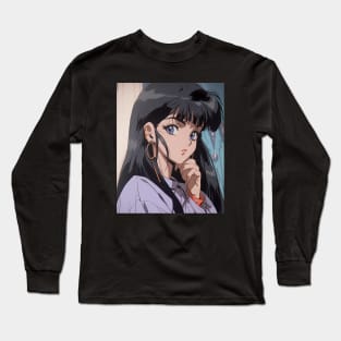 Anime Girl - Violet Eyes - AI Art Long Sleeve T-Shirt